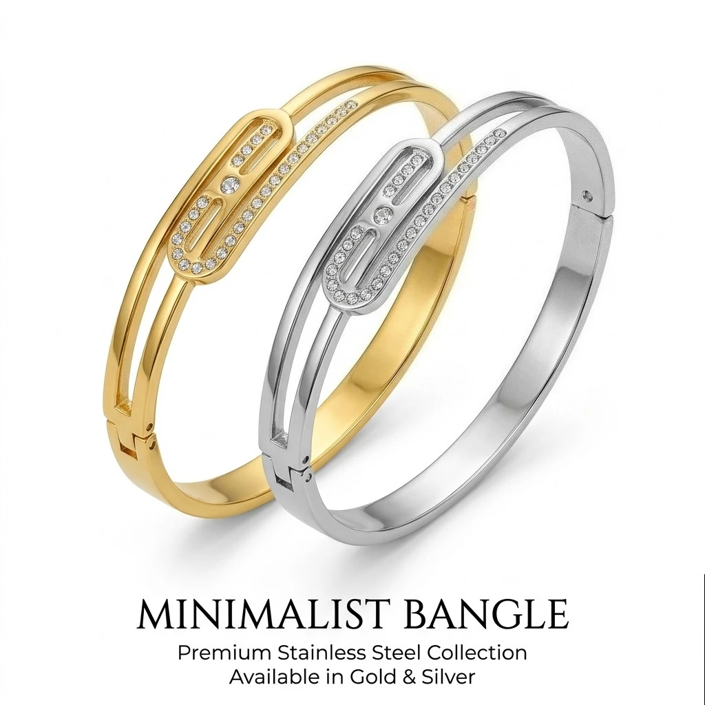 Elegant Gold Color Snap Bracelet, Stainless Steel Zircon Openwork Bangle, Luxe Feel Women's Jewelry (60mm Inner Diameter)