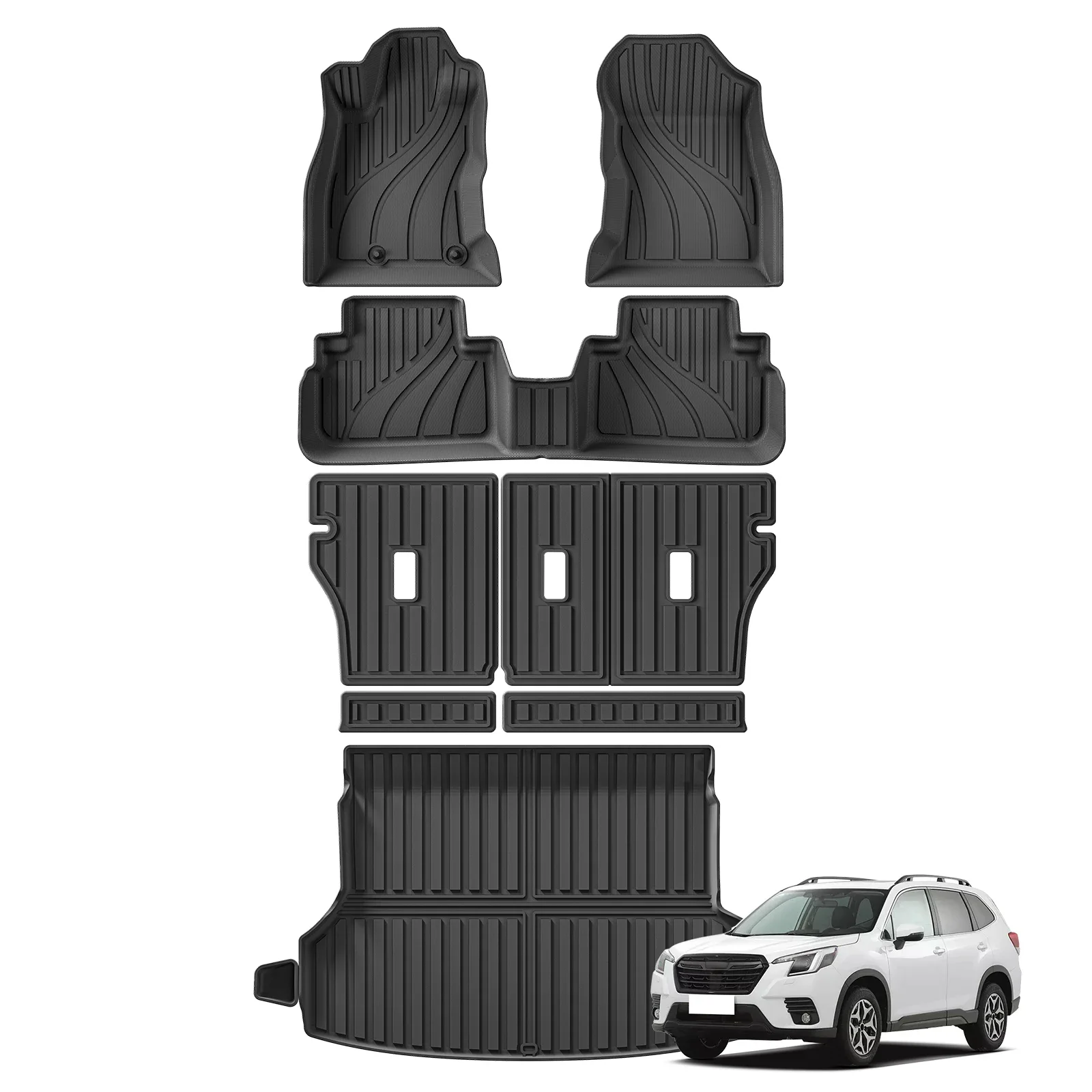 

for Subaru Forester 2019-2024 US Version TPE 3D Car Floor Mats Cargo Liner Trunk/Backrest Pad Waterproof Black
