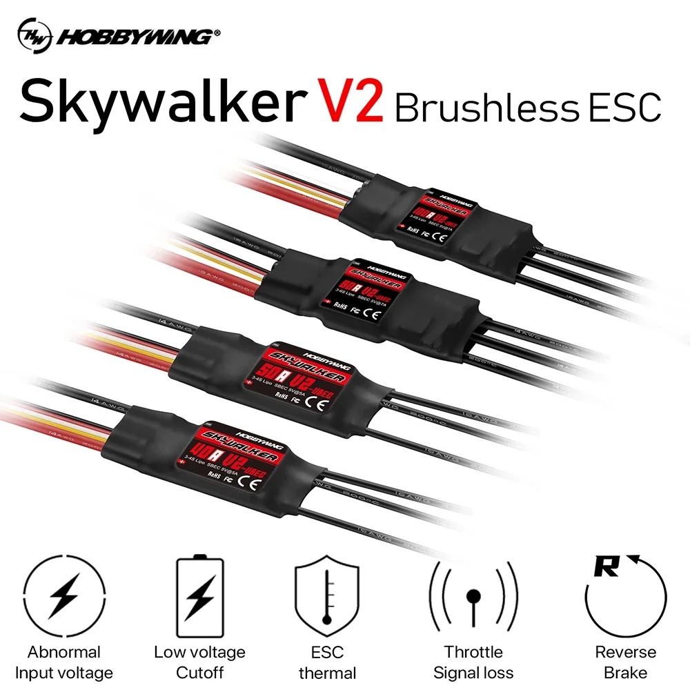 Hobbywing Skywalker 20a/30a/40/50a/60/80a/100a/ Brushless Esc Speedcontroler With Ubec For Rc Fpv Quadcopter Airplane Helicopter