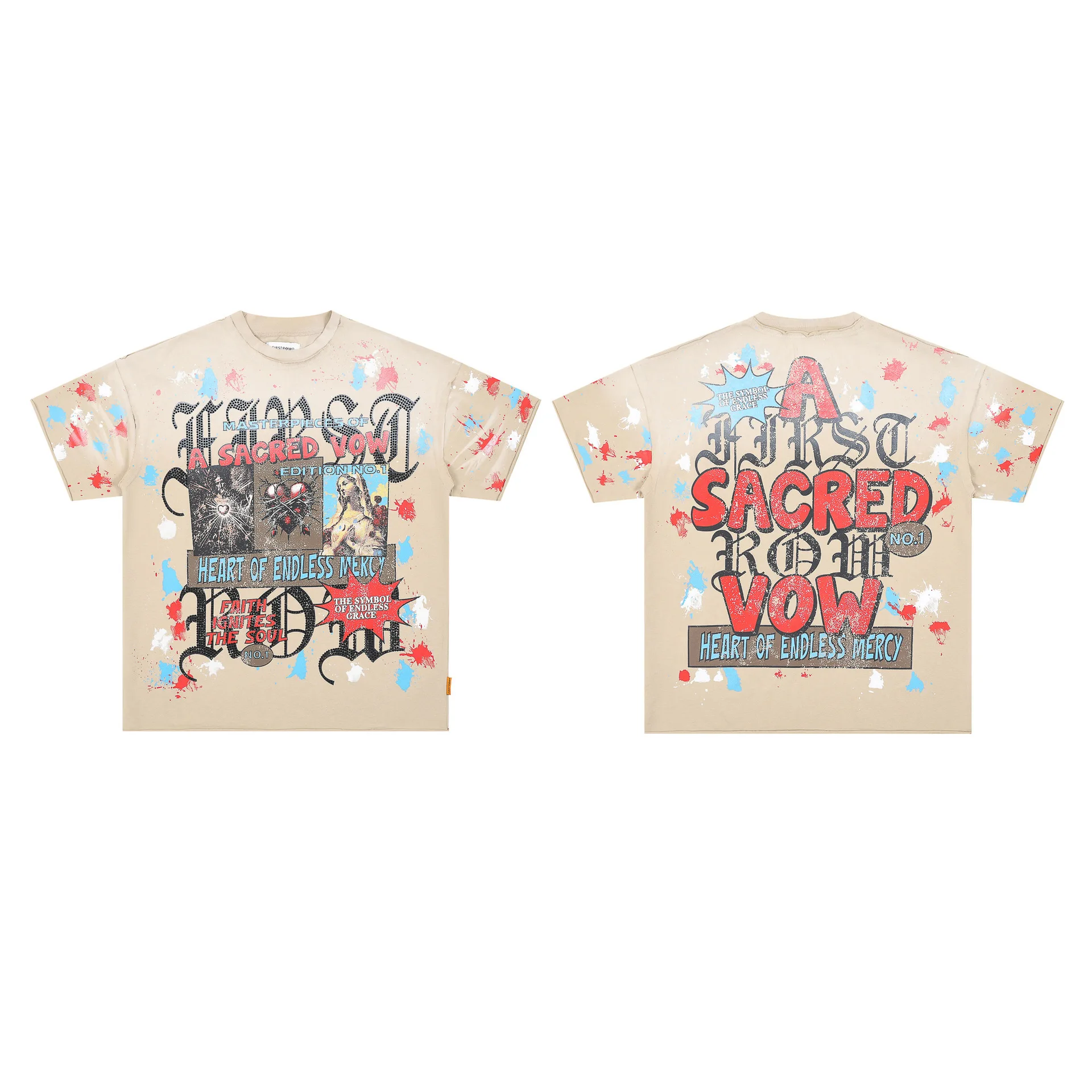 First Row Retro A Sacred Vow Masterpiece Art Vintage Washed Diamond Washed Water-Damaged Short Sleeve Shirt