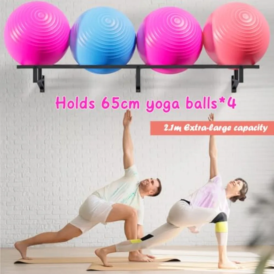 Yoga Ball Holder - Extra Large Wall Rack for Gym Garage Storage Steel Black Holds Stability/Theraband/Exercise/Barre Balls and