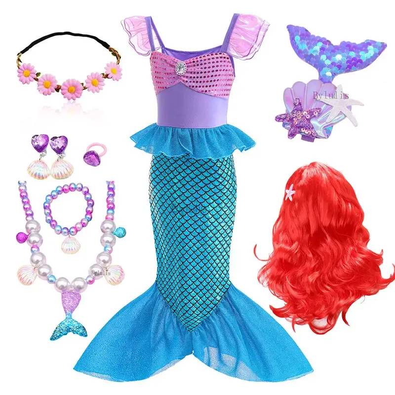 

Princess Mermaid Ariel Birthday Party Dress for Girl Child Little Mermaid Costumes Dresses Carnival Theme Clothes for Girls Kids
