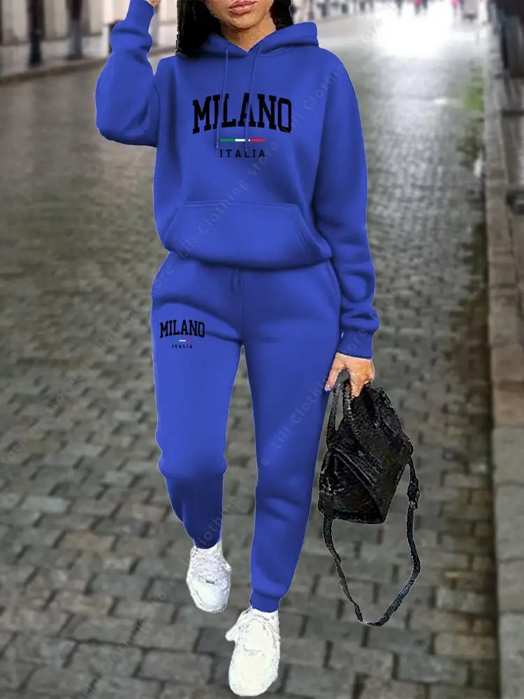 MILANO Hosen-Sets für Damen, hochwertige Sweatshirt-Sweatpants-Kapuzenjacke, 2-teiliges Herbst-Winter-Outfit, Damen-Trainingsanzug – Detail 6