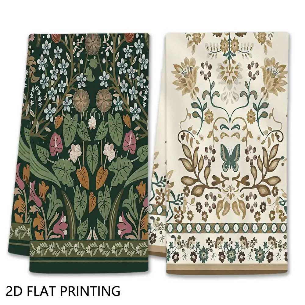 Jit 2pcs Vintage Floral Butterfly Pattern Dish Towels For Home Kitchen Retro Country Decor