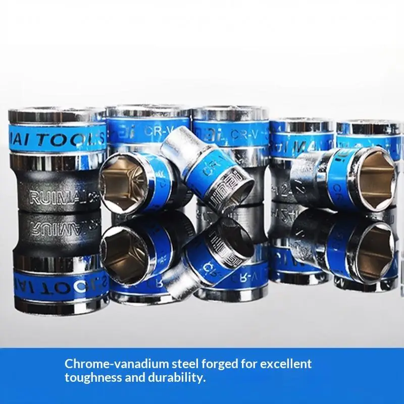1/2Inch Blue Drive Short Hex Sockets for Nut Removal 8-32mm Socket Spanner, CR-V Steel Socket Set For 1/2 Socket Set