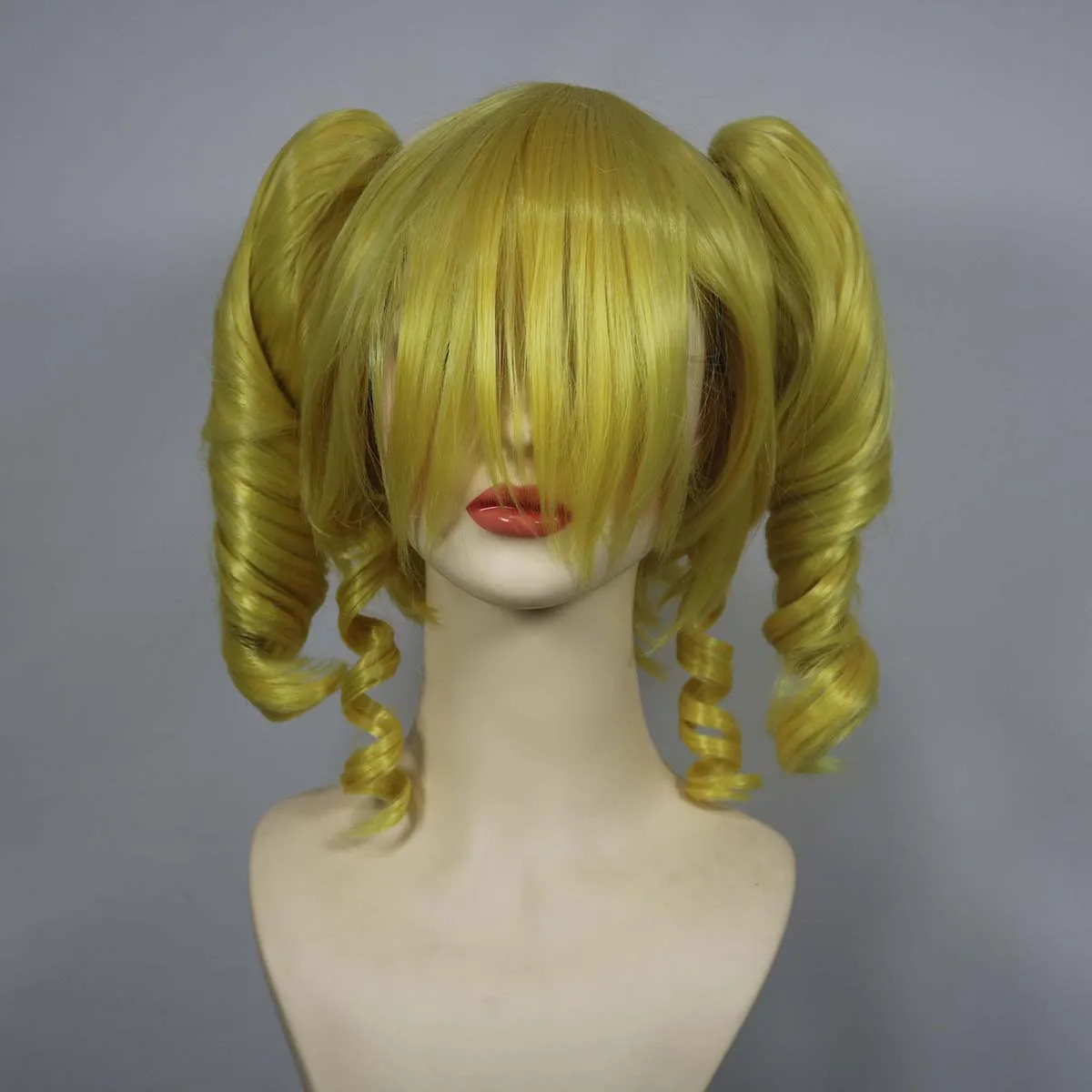 Women The Powerpuff Girls Bubbles Cosplay Wig Heat Resistant Hair Curly Blonde Twin Ponytails