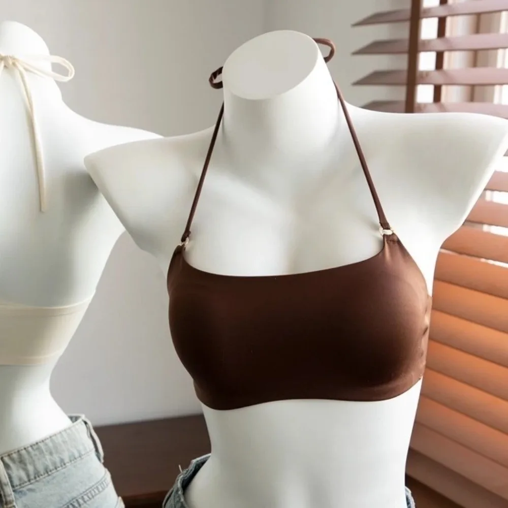 Dünner Schulterriemen, Neckholder-BH ohne Bügel, stoßfester BH für Damen, nahtloser Push-Up-BH mit Bruststraffung. – Detail 8