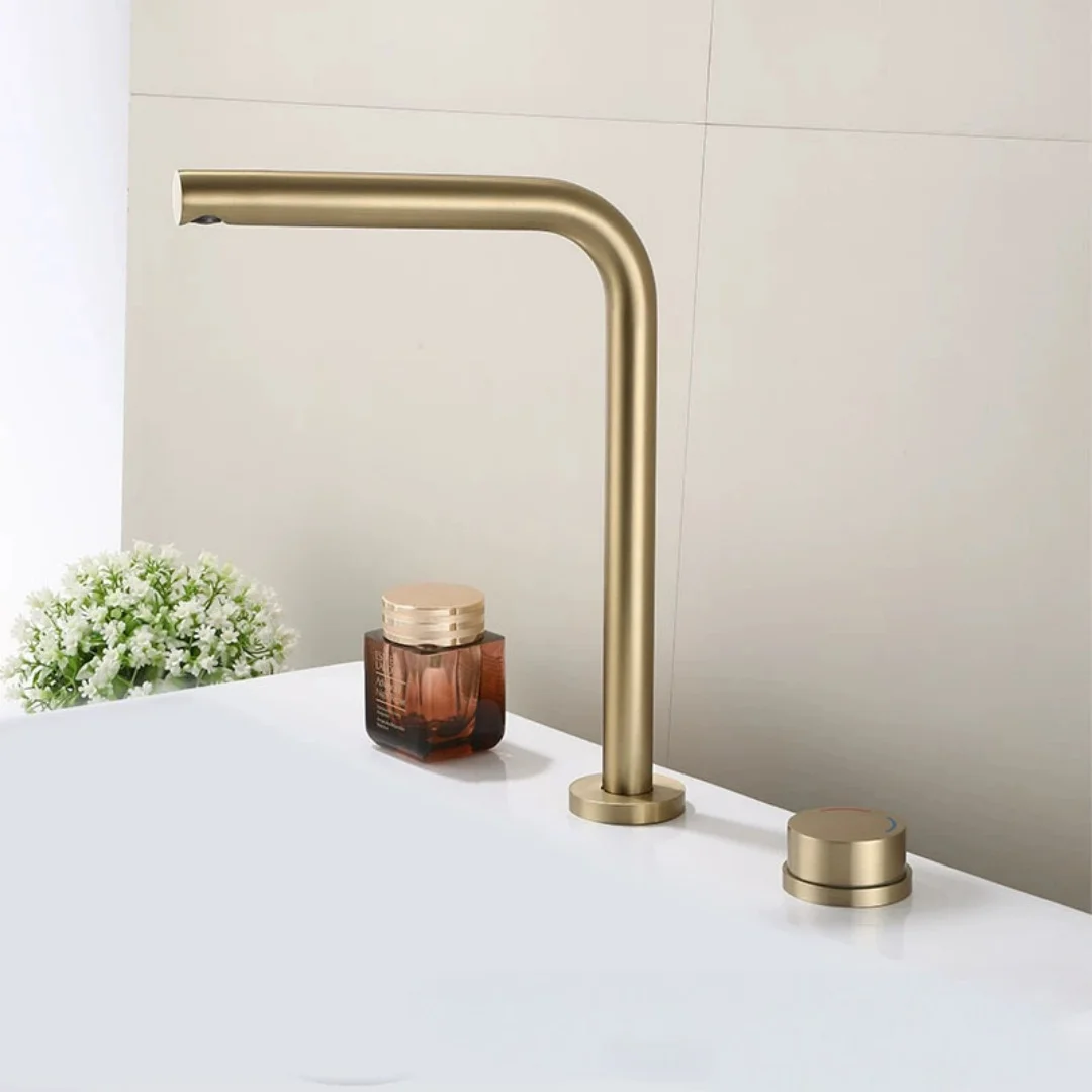 Brushed Gold Basin faucet Widespread Grey bathroom Two-hole sink tap Black Water Chrome Basin Tap Lavotory Faucet