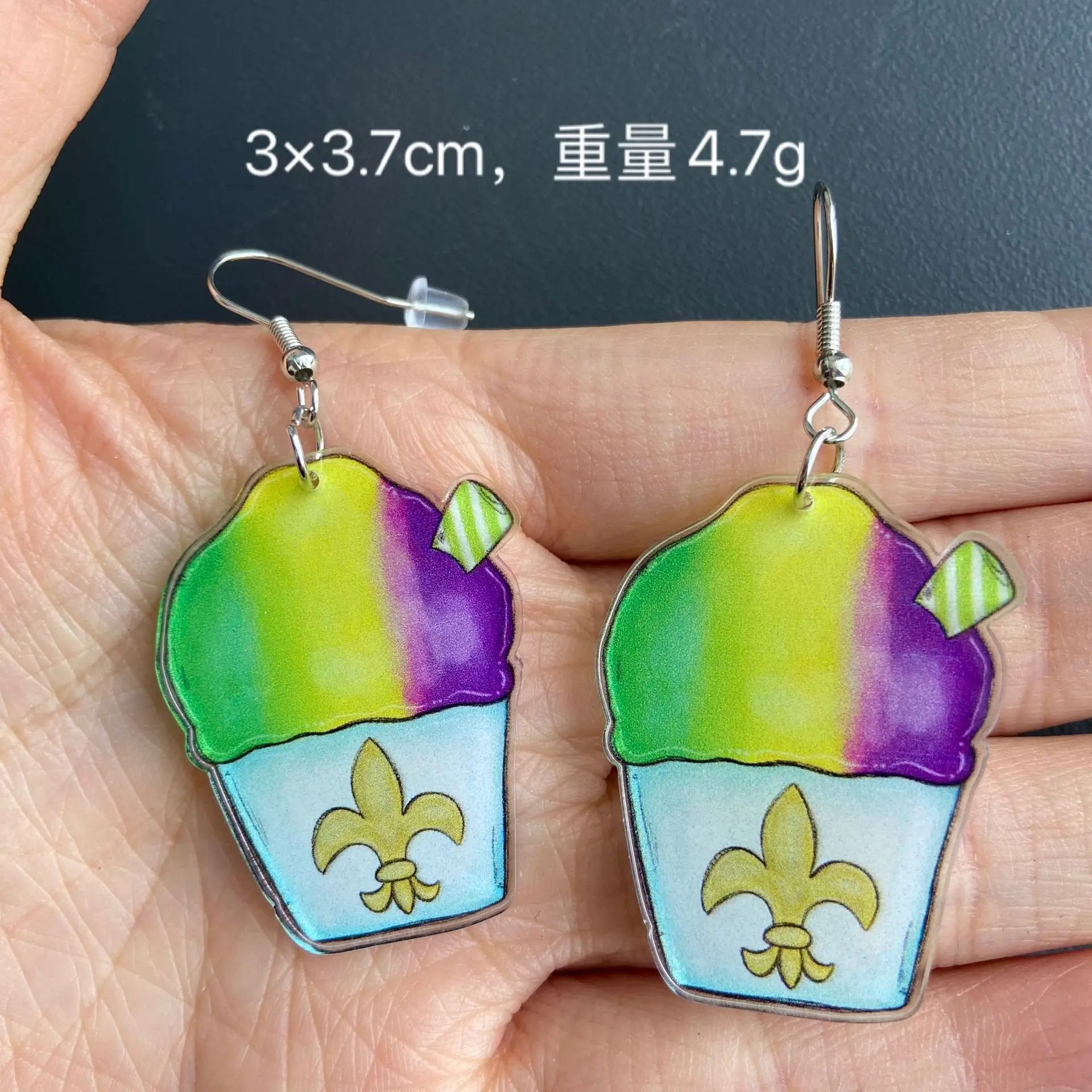 Hot Mardi Gras Earrings Carnival Tri Color Camel Champagne Bottle Ice Cream Tree Dog Earrings Carnival Decorative Gift Wholesale