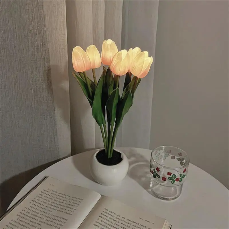 

Tulips Artificial Flowers Bouquet Lamp Newest Led Night Light Hotel Bedroom Atmosphere Light Home Decor Table Lamp Bedside Hot
