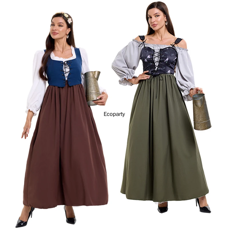 

Женский средневековый карнавальный костюм в стиле Ренессанс в стиле ретро 1860-х годов, таверна, горничная, косплей, платье на талии, вечерние викторианские платья на Хэллоуин