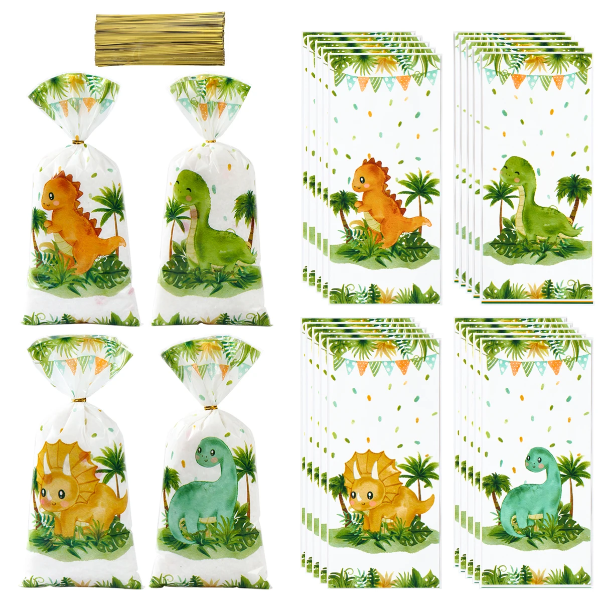 25/50/100szt Cartoon Dinosaur PVC Gift Bags Candy Cookie Packaging Bag Jungle Dinosaur Mermaid Butterfly Birthday Party Decor