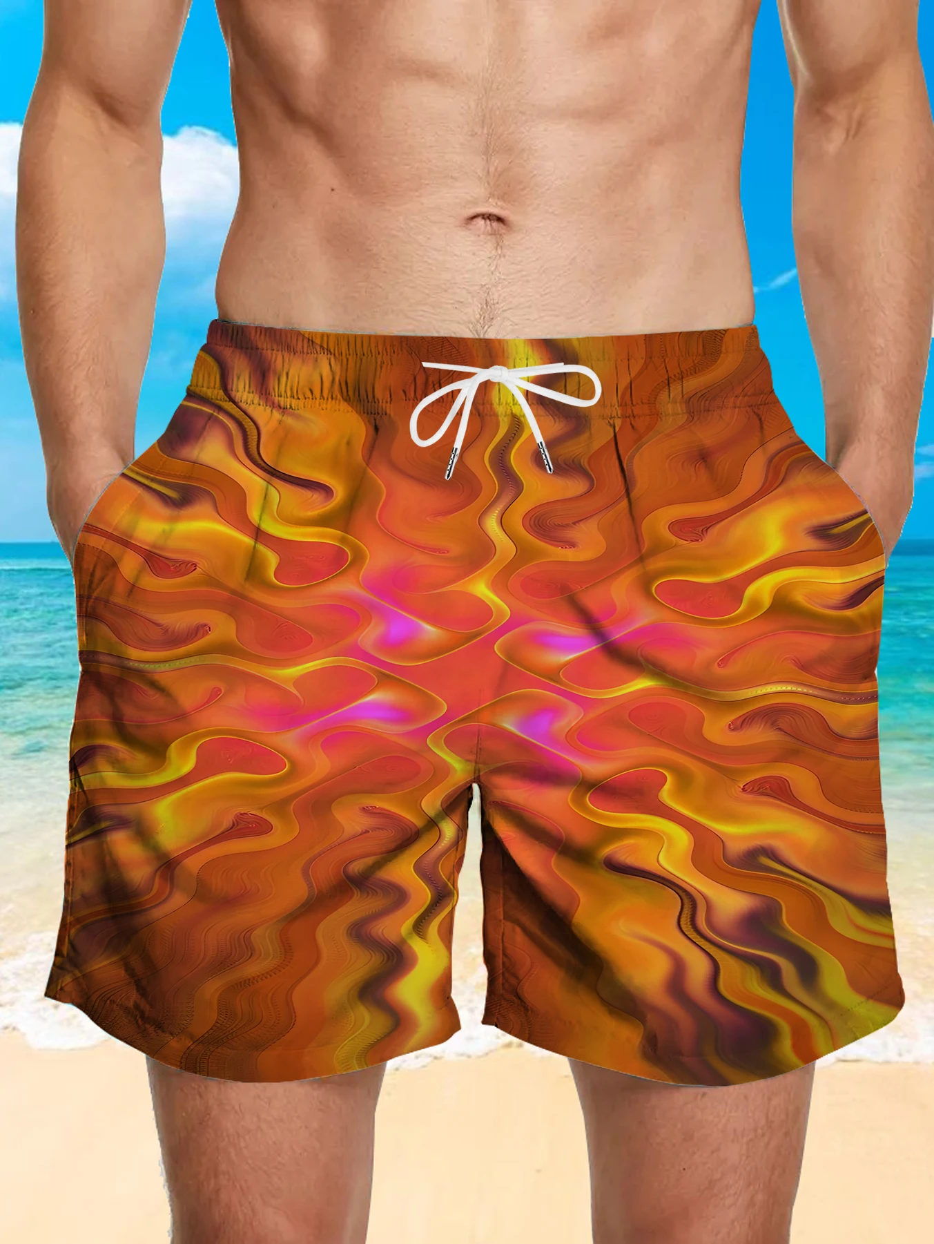 

Daily Wear Full Print Shorts Men Digital Printing Anti-wrinkle Polyester Trunks