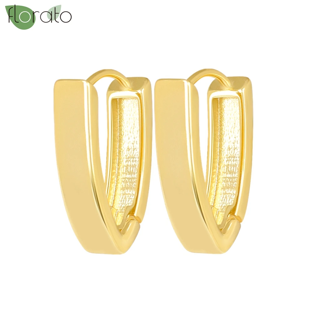 

925 Sterling Silver Needle Fashion Gold Color V Hoop Earrings for Women Simple Huggies Ear Rings Accessories Daily Jewelry Gift