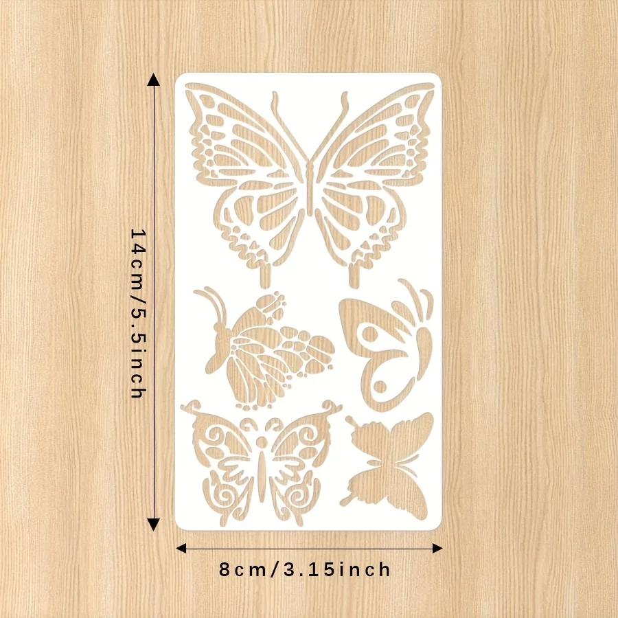 6 Pcs 3.15x5.5inch Butterfly Flower Leaf Plastic Stencils Set for DIY Journal Scrapbooking Wood Painting Template