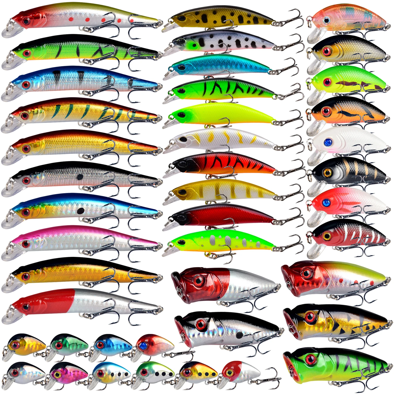 FREE FISHER 43pcs/Lot Fishing Hard Lures Kit,Mixed Minnows,Crankbaits Poppers,Bass Fishing Baits,Simulated Artificial Lures Set