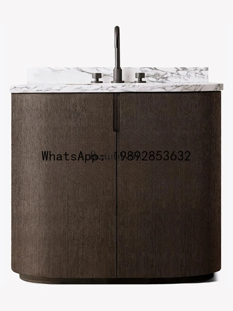 QQ American rural natural solid wood double door bathroom marble hand wash tray storage cabinet
