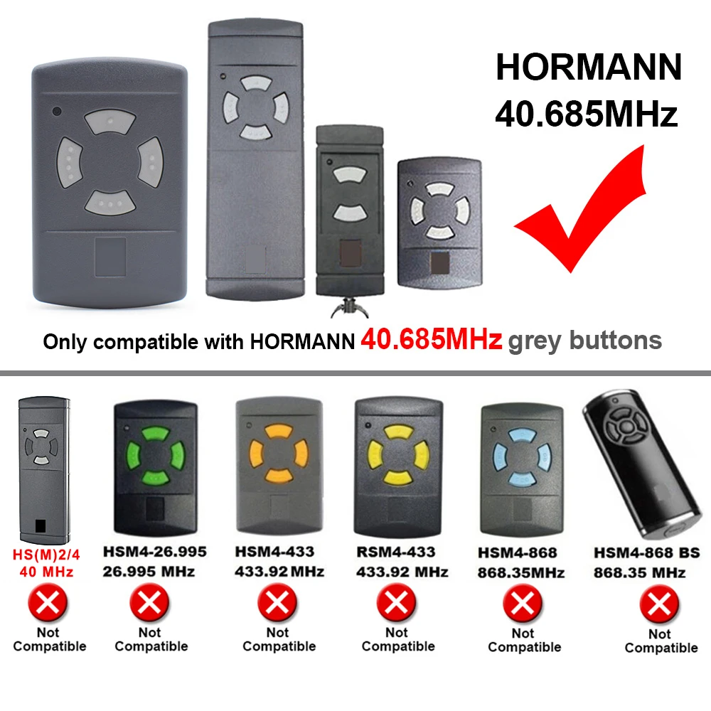 Imagem -04 - Controle Remoto Keychain para Garagem Compatível com Hormann Baixa Frequência Hsm4 Hsm2 Hs2 Hs4 Hse2 Hse4 40.685mhz