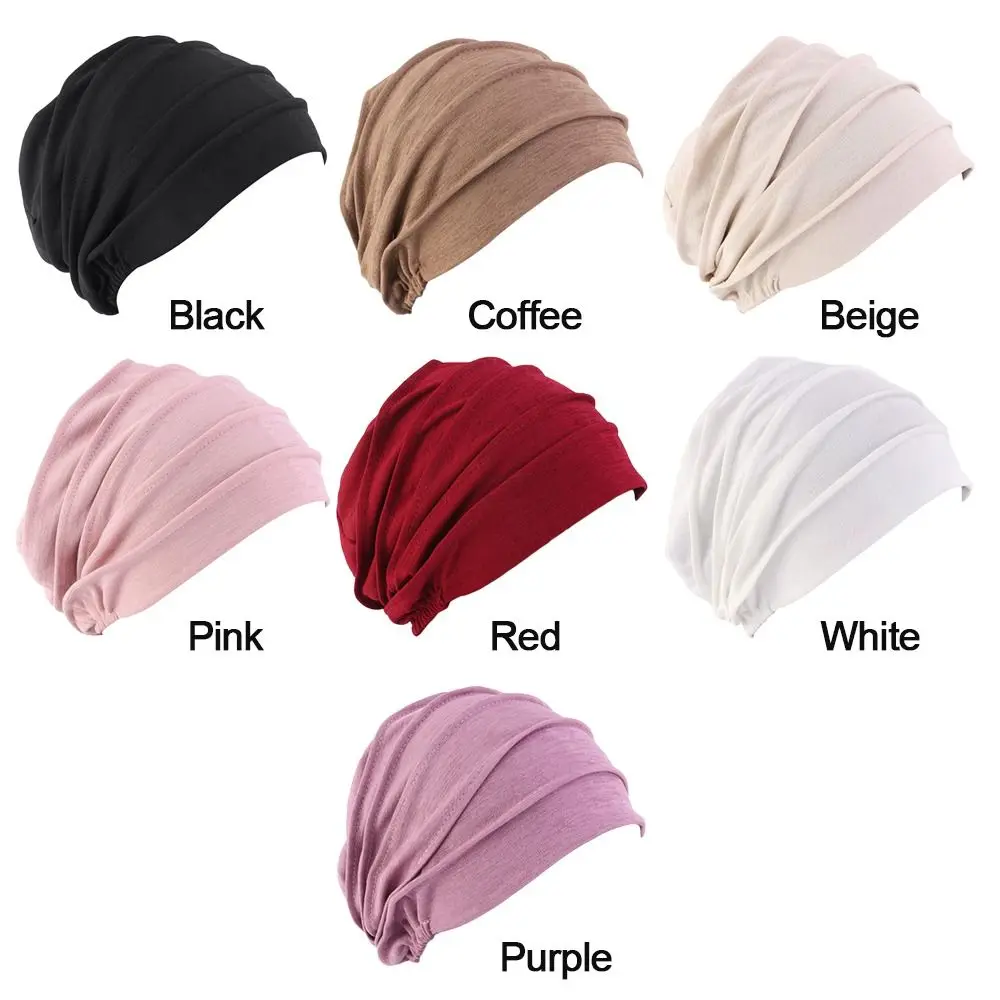 Soft Elastic Cloth Head Cap Hat Muslim Scarf Cap Chemo Cap Women Ruffle Hat Breathe Hat