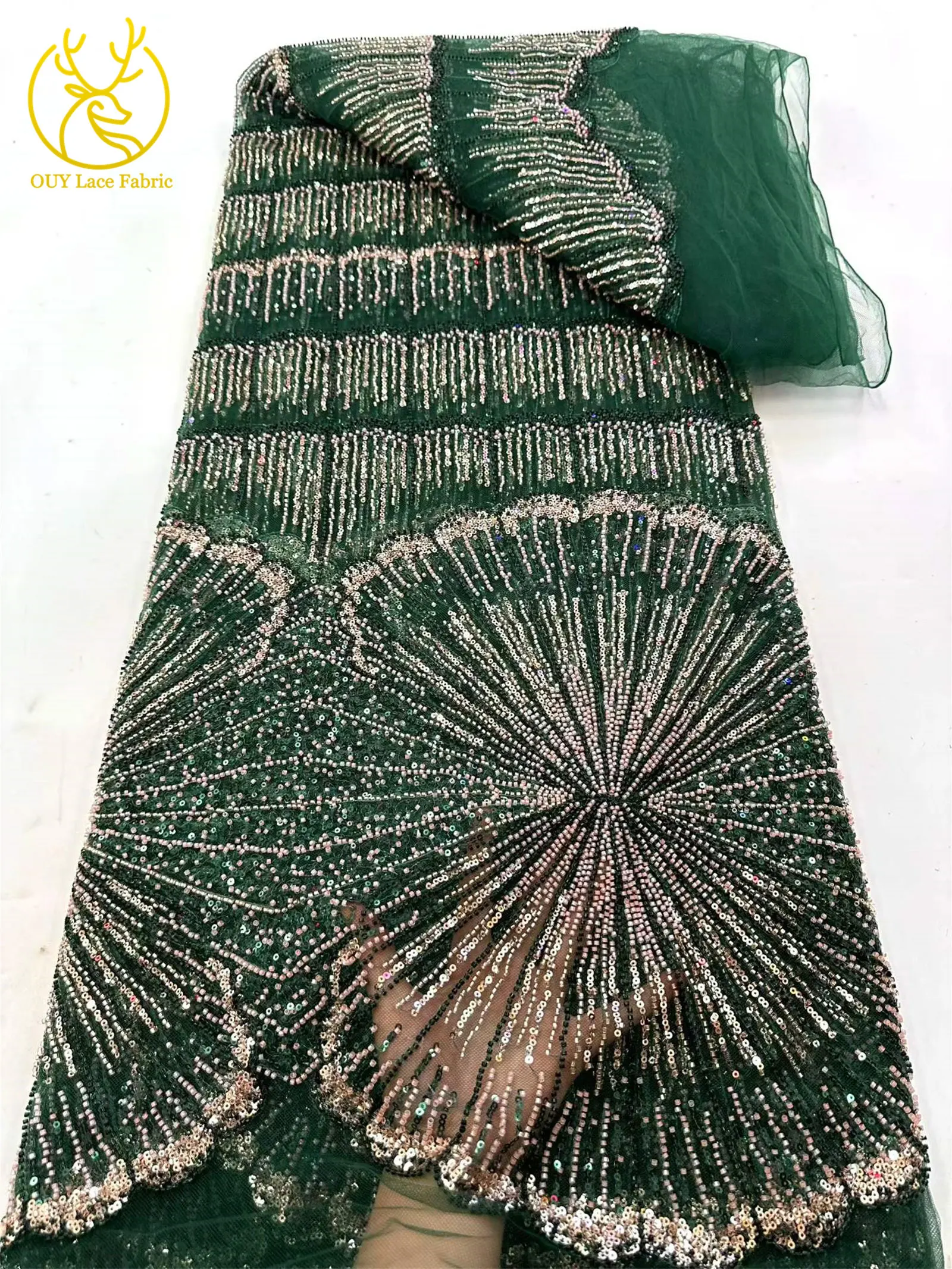 Luxuriöser Gold-Lila Afrikanischer Perlen-Pailletten-Spitzenstoff 5 Yards Exquisiter Französischer Nigerianischer Tüll-Spitzenstoff für Abendkleider und Hochzeitskleider – Detail 11