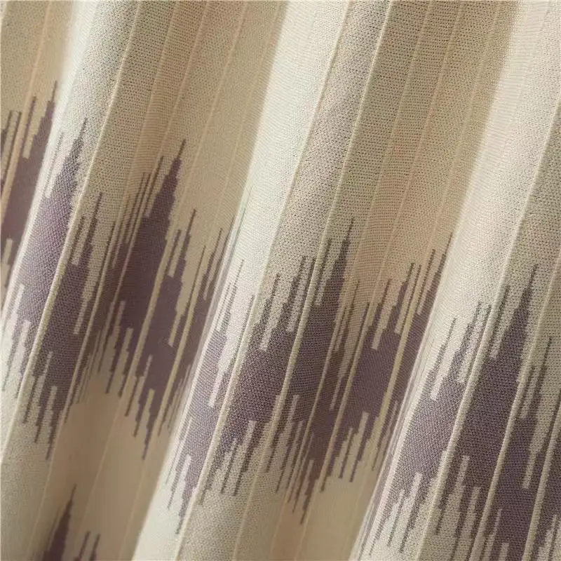 가을 겨울 니트 스트라이프 플리츠 스커트 여성 캐주얼 밴딩 기하학 프린트 두꺼운 따뜻한 미디 롱 스커트