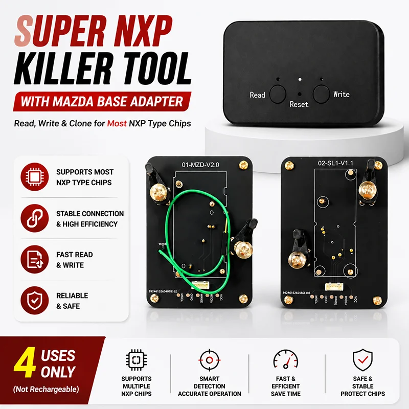 Dispositivo Super NXP Killer Read Copy con base adaptadora para clonar todas las llaves inteligentes NXP de Mazda, 4 tokens y versión ilimitada.