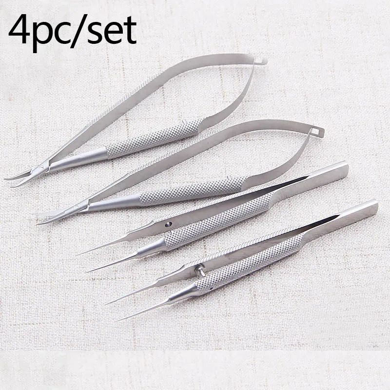 4pcs/set ophthalmic microsurgical instruments 12.5cm scissors+Needle holders +tweezers stainless steel surgical tool