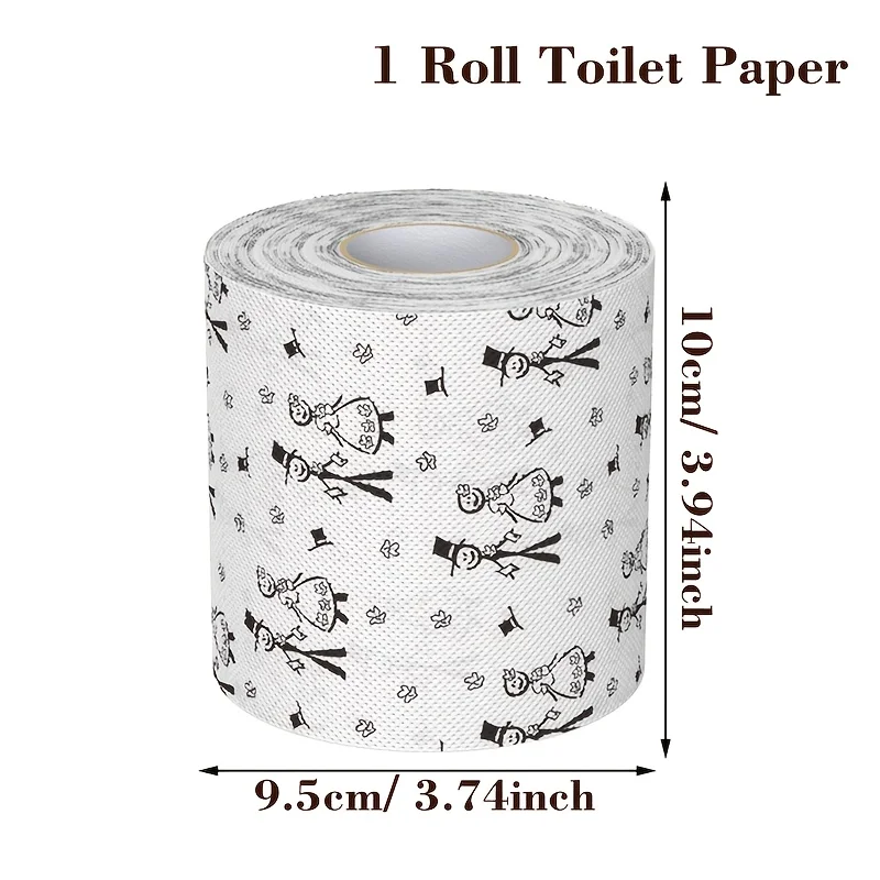 1 Roll Wedding Gift Toilet Paper, Black White Bride & Groom Pattern Print Tissue Roll, Wedding Favor Souvenir Gift Wrap Paper fo