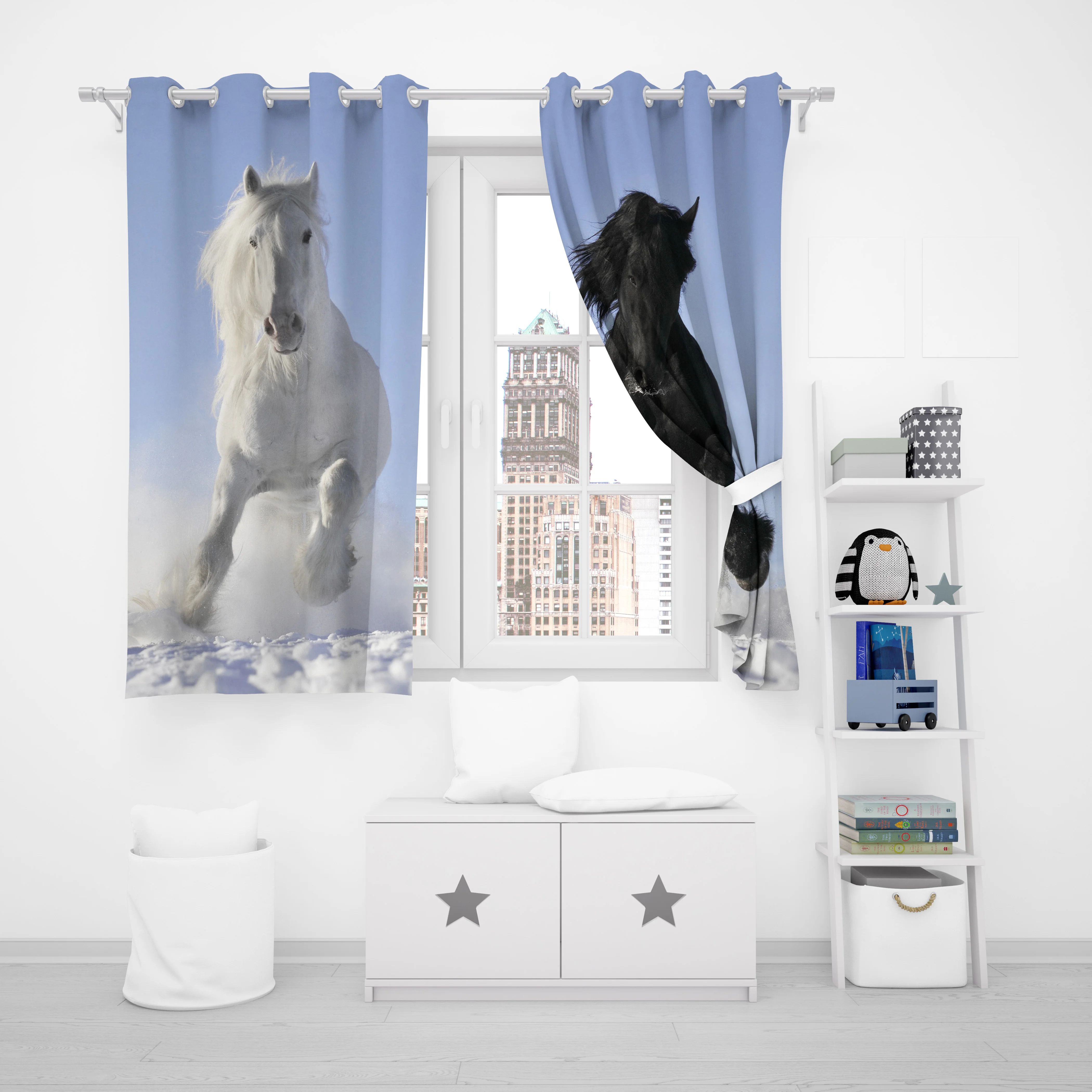 Horse Animal 100% Polyester Home Decor Living Room Bedroom Blackout Curtains Balcony Screen Cartoon Cute Perforated