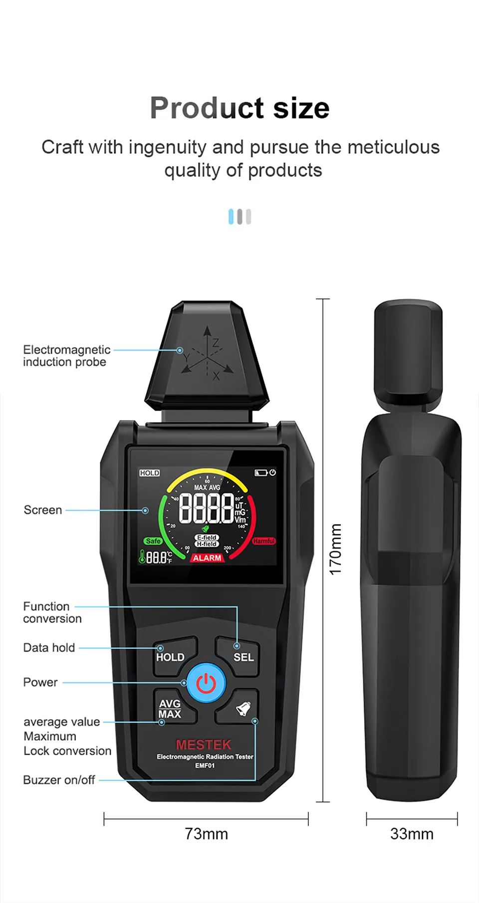 EMF01 Detektor für elektromagnetische Strahlung, hochpräzises EMF-Messgerät, Messgerät für elektromagnetische Wellenstrahlung im Haushalt – Detail 17