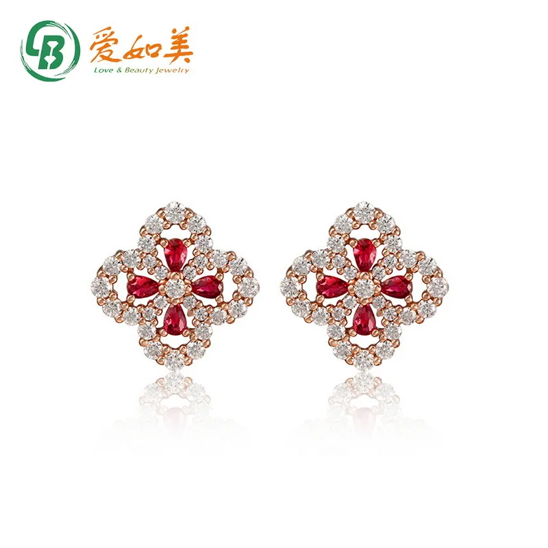 

18K Gold PT950 Platinum Silver Plated 7-layer Gold Clover Earrings for Women, Personalized Cultivation Red Treasure Earrings