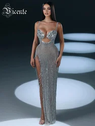 VC Sexy High Slit Prom Gown Glitter hard workermanship Rhinestones Cocktail Dresses Exquisite Straight Party Evening Dress