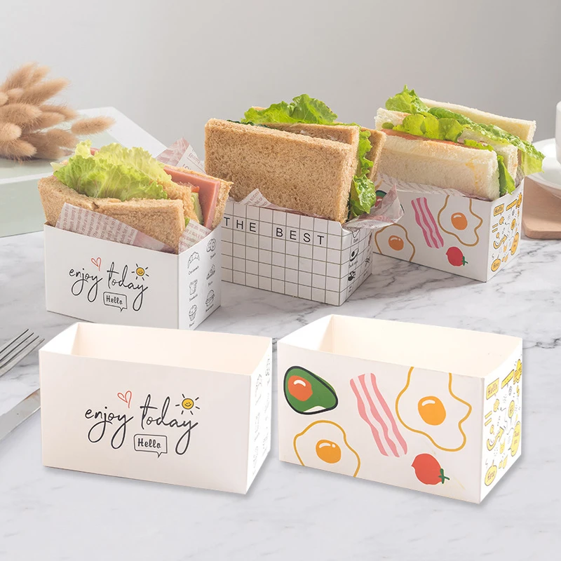 10PCS Sandwich Burger Wrapping Packaging Box Carton Toast Bread Hamburger Oilproof Paper Tray Package Pastry Bakery Party Gift