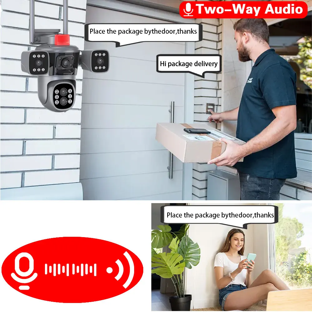 10K 20mp Outdoor Wireless Wifi security protection Camera 10X Zoom Auto Tracking  PTZ 5 Lens 4 Screens IP CCTV Two Way Audio cam