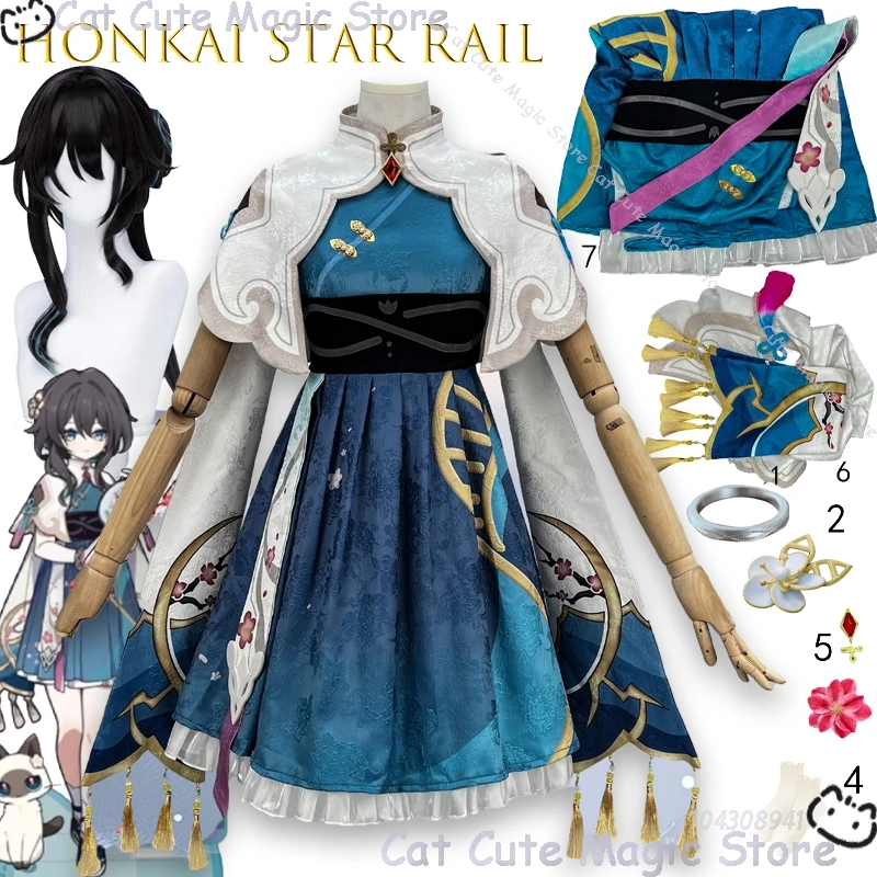 

Honkai Star Rail Ruan Mei Cat Girl, плюшевые уши, хвост, регулируемый костюм для косплея, кружевная повязка на голову, набор игровых персонажей kawayii, Хэллоуин
