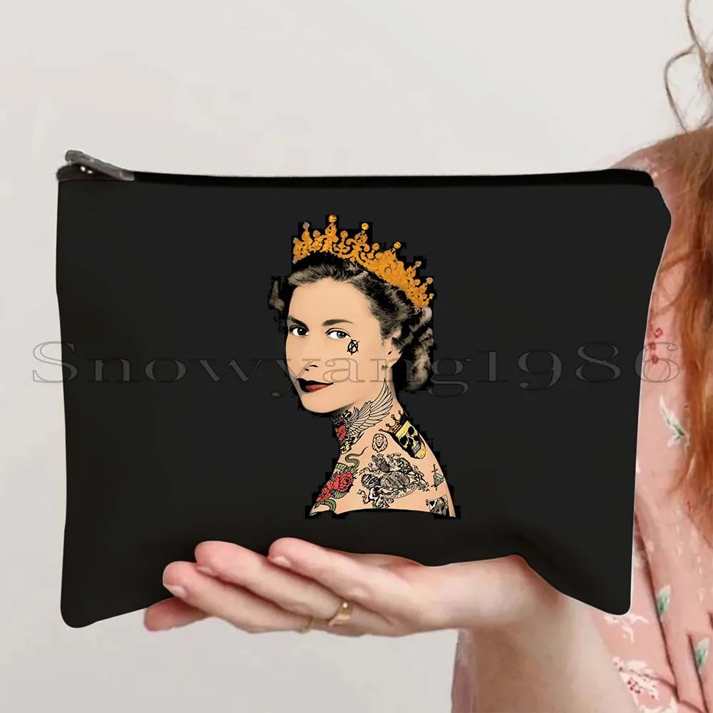 Queen Elizabeth II Portrait Gifts England Flag British Cosmetic Bag Makeup Travel Toiletries Organizer Storage Pouch Pencil Case