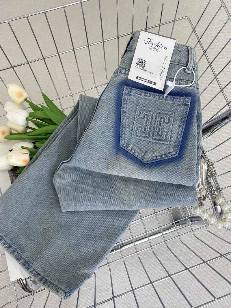 

Fashionable High Waist Straight Leg Jeans Washed Denim Wide Leg Pants with Pockets Spring 2024 Design Sensation Slim Fit Trou...