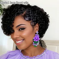 Peluca de corte Pixie Peluca de onda de agua de cabello humano 13x4x1 Pelucas delanteras de encaje Pelucas naturales rizadas cortas para mujer