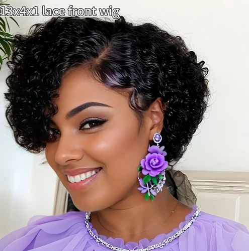 Peluca de corte Pixie Peluca de onda de agua de cabello humano 13x4x1 Pelucas delanteras de encaje Pelucas naturales rizadas cortas para mujer