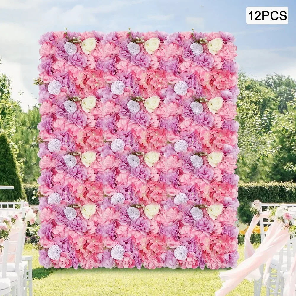 Panel de pared de flores artificiales 3D, telón de fondo de pared de seda, hortensia, rosa, Panel Floral para boda, terraza, jardín, patio trasero, 12 Uds.