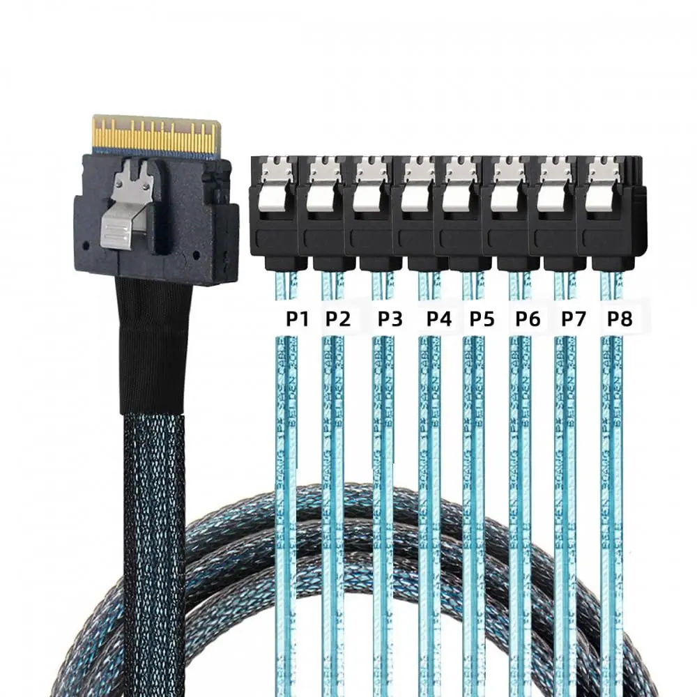 1 to 8 Splitter Slimline SAS 4.0 SFF-8654 8i 74Pin Host to SATA 7Pin Fanout Cable Internal Server HDD RAID Data Cord