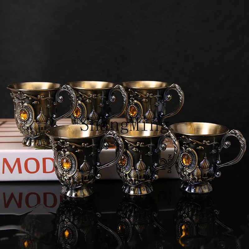 

CL old wine glass alloy antique wine set single cup Baijiu cup red wine glass gift shooting props retro ornament