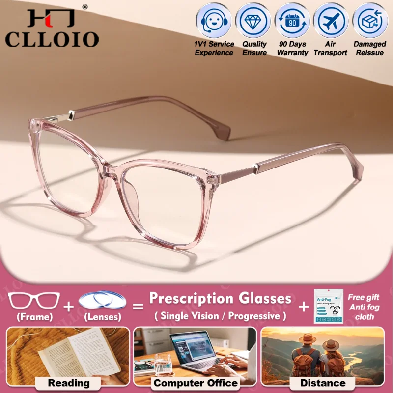 

CLLOIO Currents Women Butterfly Frame Myopia Prescription Computer Glasses Anti Blue Light Progressive Photochromic Eyeglasses