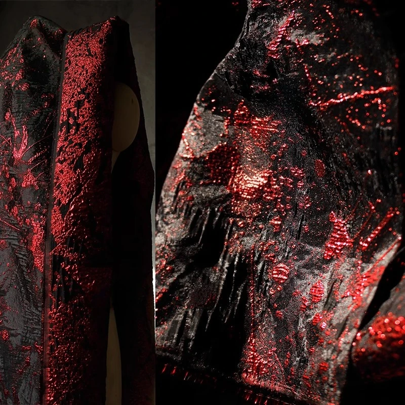 Black and Red Three-dimensional Texture Jacquard Fabric Dress Clothing Designer Cloth Apparel Diy Sewing Pure Polyester Material