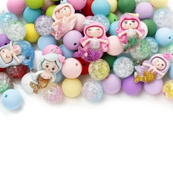 15mm 44/68Pcs Silicone Round Beads Cartoon Mermaid Beads Baby Teether Chew Pacifier Clip Chain Accessoies Silico Beads BPA Free