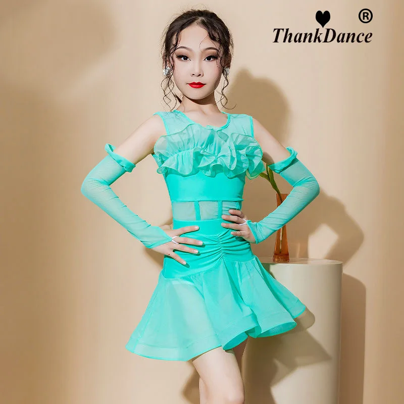 

children Latin dance costumes for girls training costumes performance Latin costumes new Competition Dress Kids Cha Cha Rumba