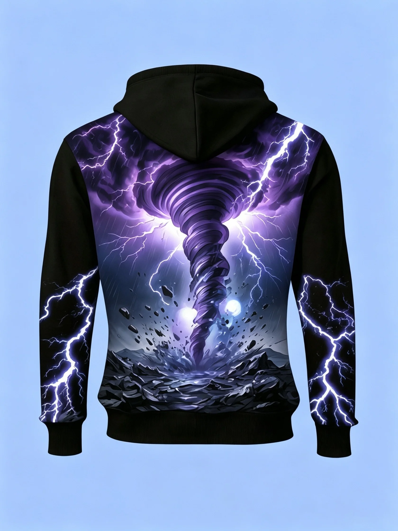 Men's Hoodie - Lightning Storm Pattern, Regular Edition Casual Hoodie with Drawstring Hat Design, Machine Washable
