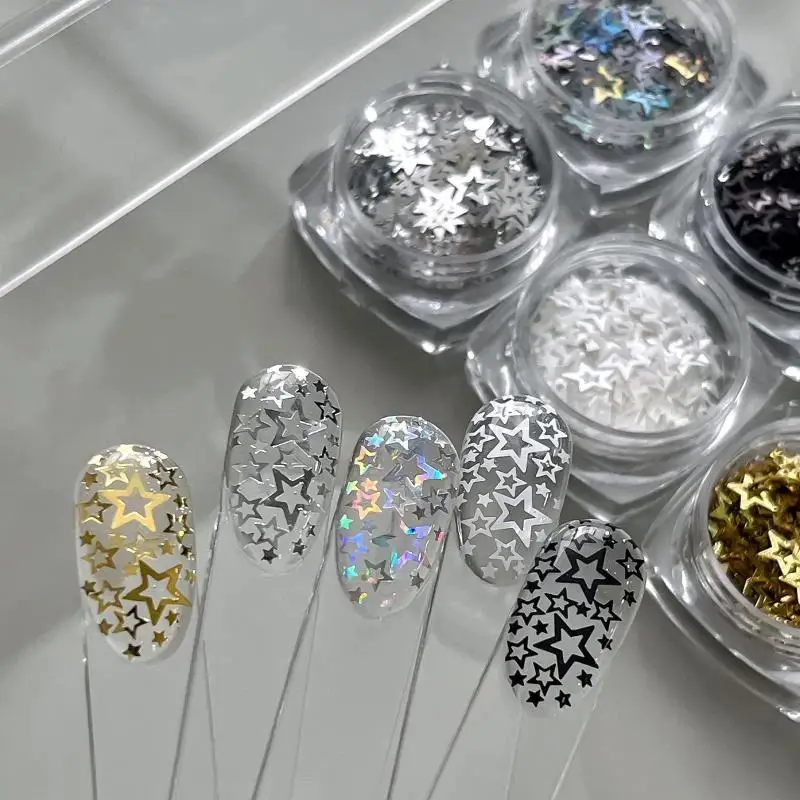 New Mini Sparkling Hollowed-out Pentagram Nail Glitter Nail Art Accessories Glitter Powder Sequin Art Decorations Manicure Tool