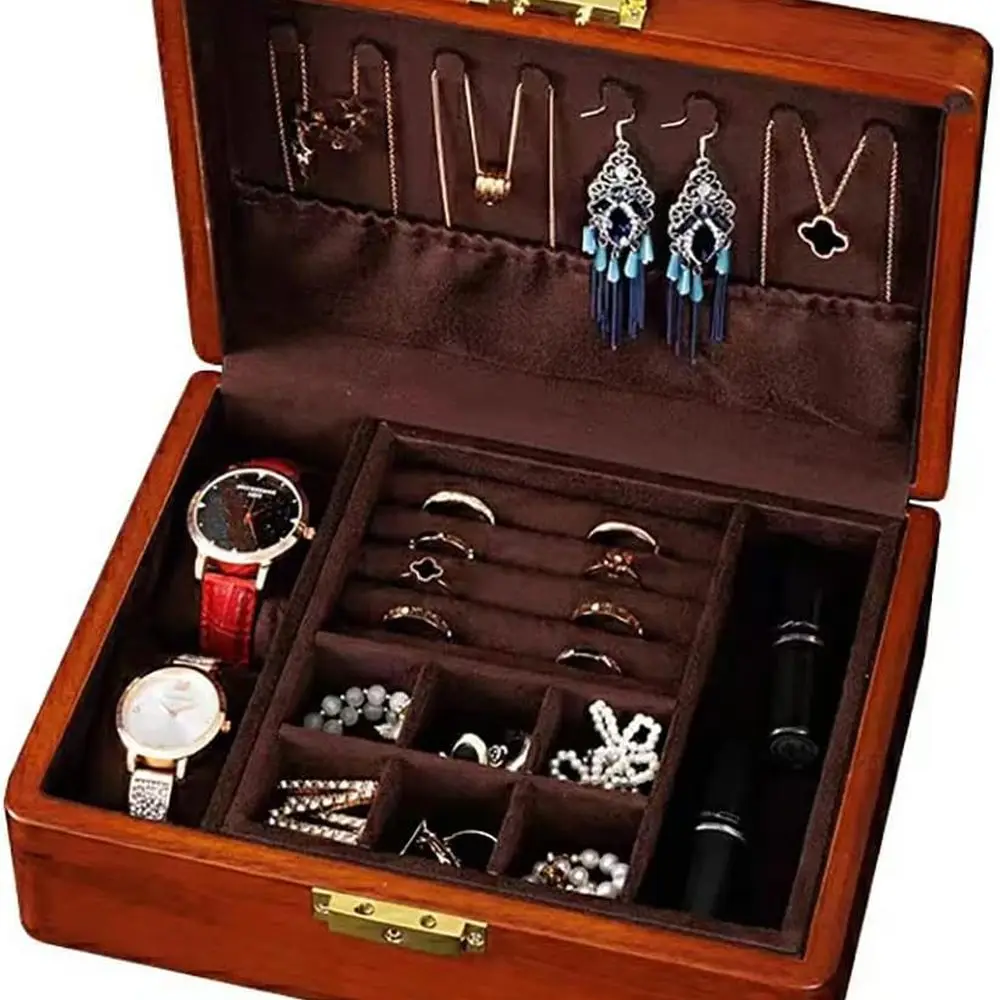 

Vintage Wooden Jewelry Box with Lock for Men & Women - Velvet-Lined Storage Organizer for Accessories, Ideal Mother's Day Gift