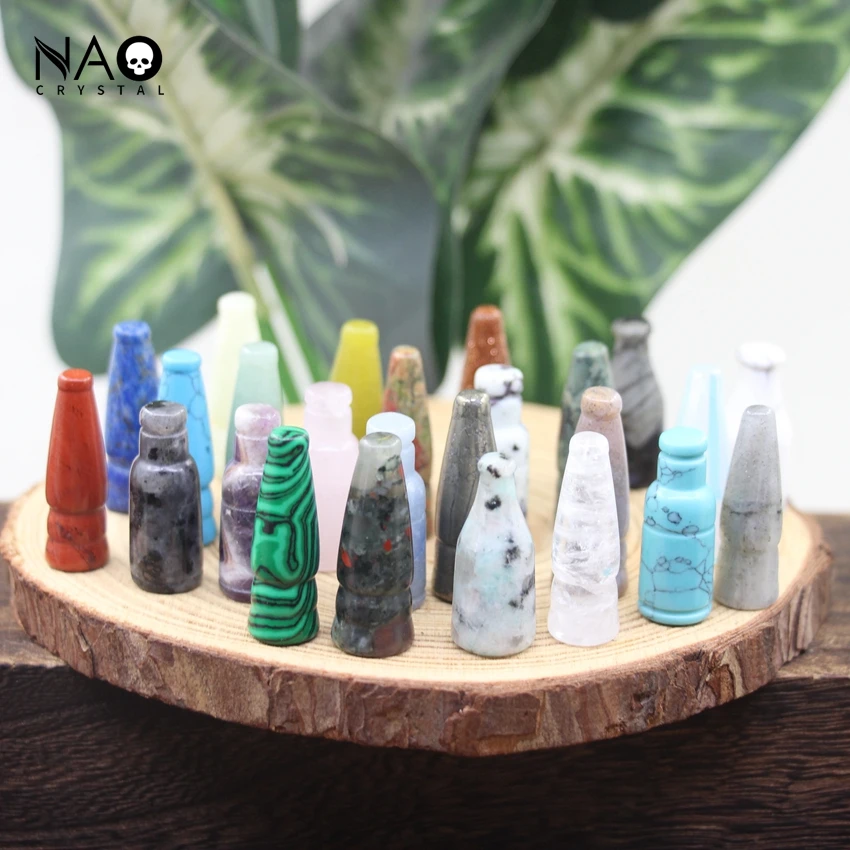 

1.2" Mini Crystal Bottle Statue Home Decoration Crafts Carved Gemstone Reiki Healing Quartz Opal Winebottle Model Figurine Gifts